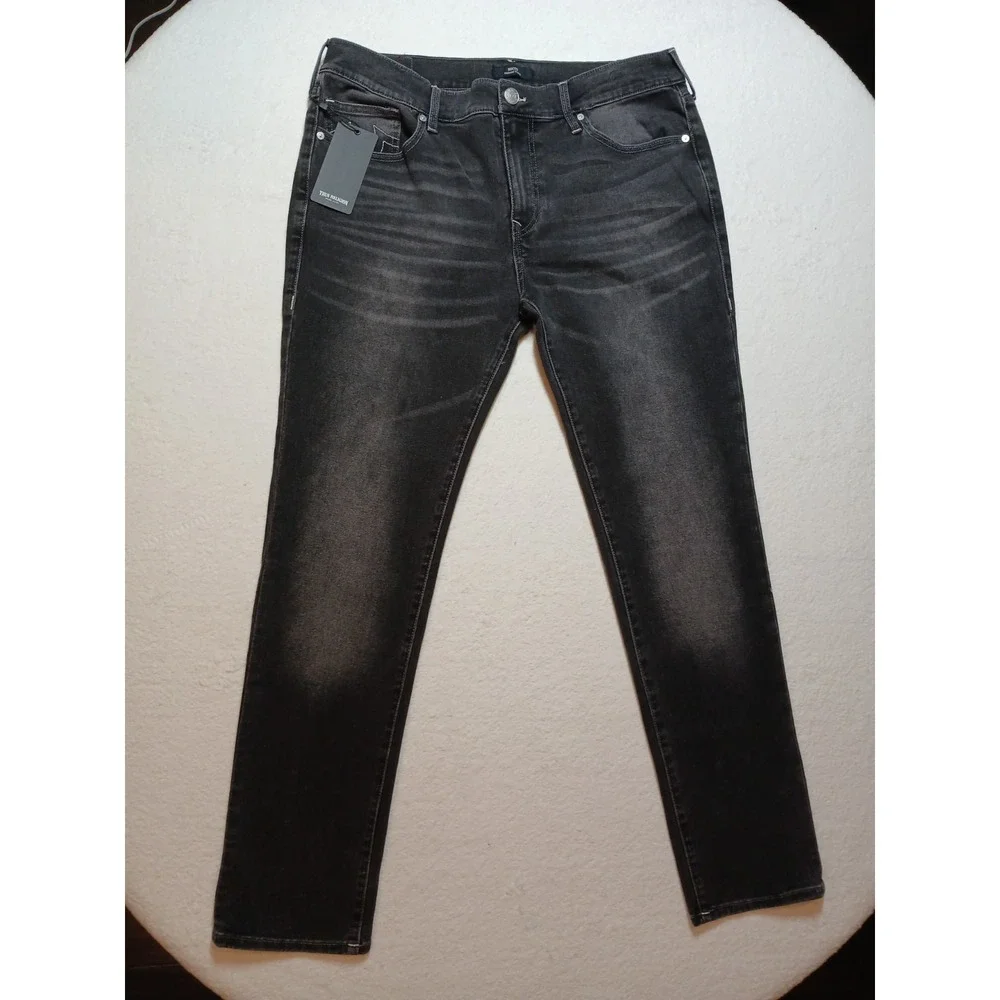NWT True Religion Rocco Relaxed Skinny Jeans Men's 36x32 Grey Gloomy Wash